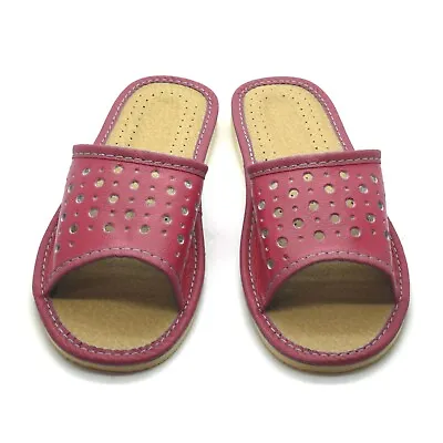 Buy Women’s Slippers Open Toe House Slipper Slip On Flat Faux Leather Mules Size 3-8 • 9.99£