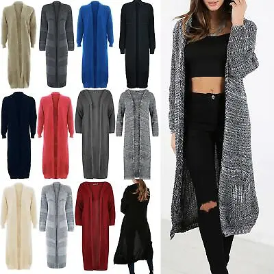 Buy Womens Chunky Knit Open Front Hoodie Hooded Pocket Oversized Baggy Midi Cardigan • 7.49£
