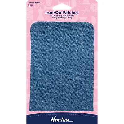 Buy Hemline Iron-On Patches For Decorating And Mending 10 X 15cm Light Denim 2 Pcs • 3.99£