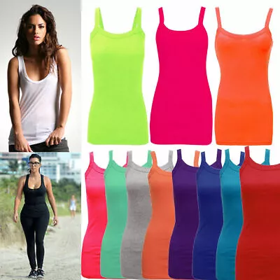 Buy Women Ladies Girls Plain Ribbed Stretchy Strap Summer Vest Top T-Shirt Soft  • 5.99£