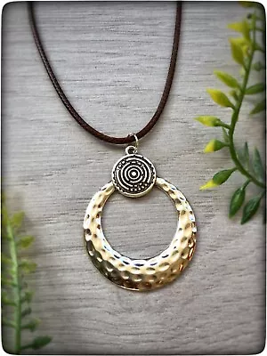 Buy NEW Silver Colour Boho Bohemian Roman Saxon Viking Ancient Brown Cord Necklace • 15.99£