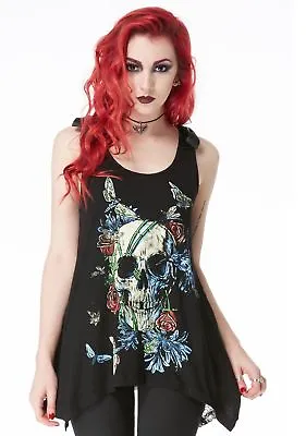 Buy Jawbreaker Goth Emo Skull With Flowers And Moth Flare Tank Top  • 25.53£