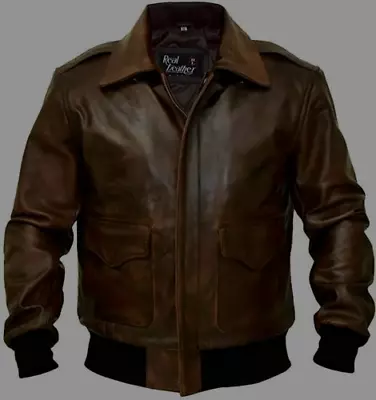 Buy Men Cowhide Leather Bomber Aviator Jacket Siz XL • 85£