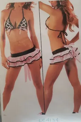 Buy 3pc Women Sexy Lingerie Bikini Skirt Pink/Black Mini Skirt And Thong Set SizeM-L • 16.06£