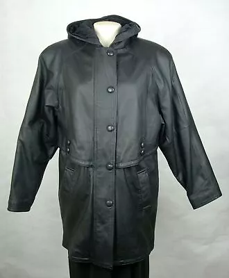 Buy MIDDLEBROOK PARK Womens Ladies LEATHER Coat Jacket W/ Built-In Hood Size M • 17.65£