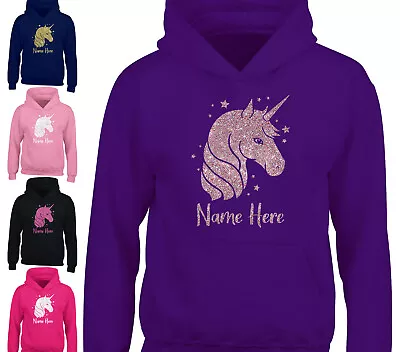 Buy Childrens Personalised Unicorn Hoodie Girls Glitter Horse Riding Hoody Gift • 15.95£