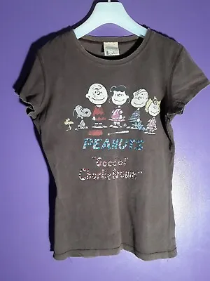 Buy Next Vintage Peanuts Brown T-Shirt With Front Character Motif/Sequins. Size 10. • 8£