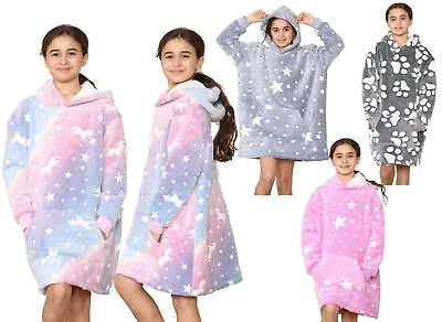 Buy Kids Unicorn Glow In The Dark Hoodie Blanket Winter Warm Oversized Fleece Cosy • 19.99£