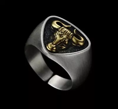 Buy Gothic Hip Hop Bull Skull Ring Punk Biker Men's Jewelry Adjustable Open Ring • 6.45£