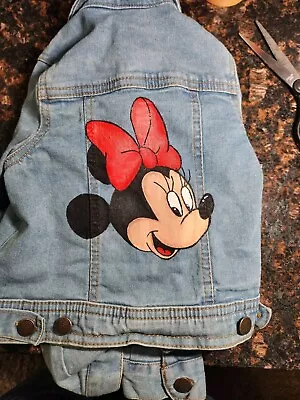 Buy Hand Painted-disney-child's Denim Jacket, Size 4 Girls Xs. Features Minnie MOUSE • 5.92£