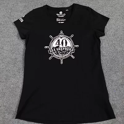 Buy Sea Shepherd Womens T-shirt XL Black Cap Sleeves Organic Cotton • 18.81£