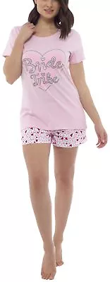 Buy Foxbury Ladies Cotton Bride Tribe Printed Shortie Pyjama Set Pink • 12.99£