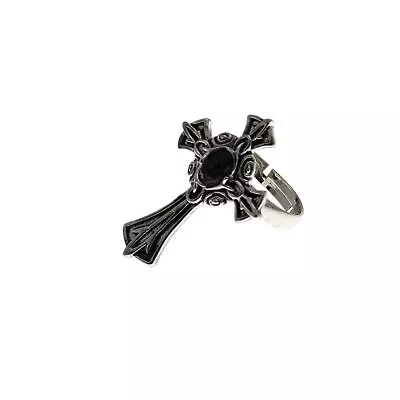 Buy Detailed Alternative Jewellery Adjustable Celtic Cross Ring With Black Gem • 8.69£