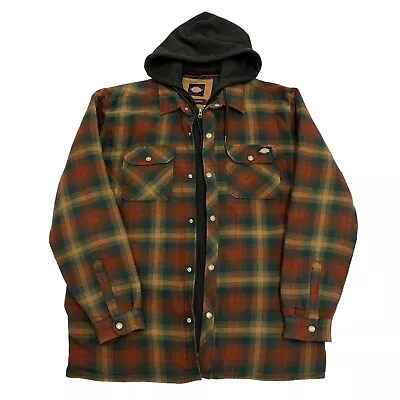 Buy Dickies Shirt Jacket Quilt Lined Plaid Mens L Cotton Hooded Full Zip • 39.99£