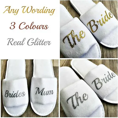 Buy Spa Slippers Glitter Personalised White Open Toe Wedding Bridal Any Name Novelty • 1.99£
