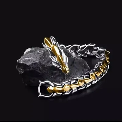 Buy Men Viking Ouroboros Dragon Bracelet Stainless Steel Vintage Punk Jewellery 19CM • 9.88£