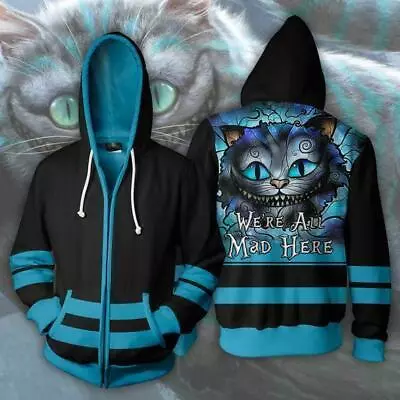 Buy Alice In Wonderland Hoodie Sweatshirt Cheshire Cat Zipper Pullover Jacket Coat • 34.56£