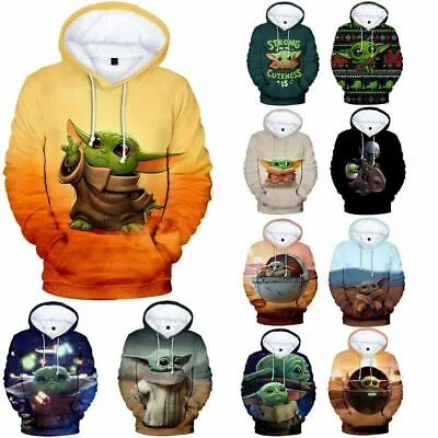 Buy Mandalorian Baby Womens Yoda Mens Kids 3D Hooded Hoodies Sweatshirt Jumper Tops • 27.59£