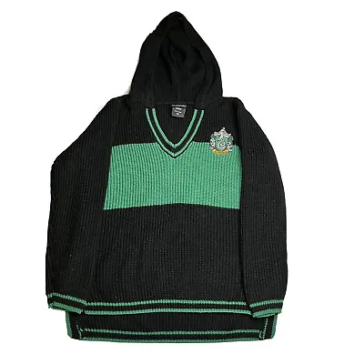 Buy Harry Potter Slytherin Hooded Striped Sweater Hogwarts Crest Hoodie Size MD • 18£