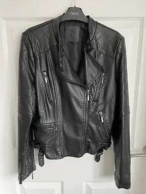 Buy Ladies Black MAX JEANS Faux Leather Short Full Zip Biker Style Jacket Size Small • 28£