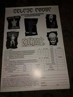 Buy Celtic Frost Kreator Merch Price List Insert UK 80s/90s 8.5x12 Punk Flyer Kbd • 19.21£