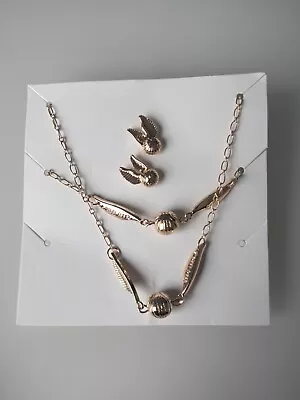 Buy Golden Snitch Jewellery Set New Necklace Bracelet & Earrings Harry Potter Theme • 8£