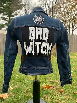 Buy Ladies Denim Jacket BAD WITCH Backpatch Sz XS Wicca Witchcraft Occult • 66.50£