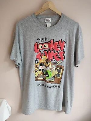 Buy Looney Tunes Super Tv Saturday Morning Grey Mens Tshirt Size L Warner Bros Grey • 3£