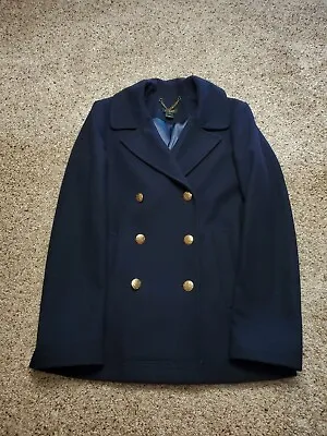 Buy J. Crew Pea Coat Size 4 Womens Blue Double Breasted Wool Blend Gold Buttons  • 35.43£