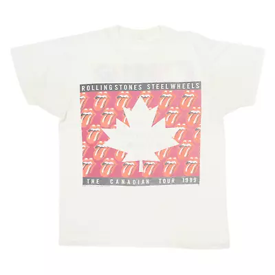 Buy Rolling Stones Steel Wheels Canadian Tour 1989 Mens Band T-Shirt Cream 80s L • 65.99£