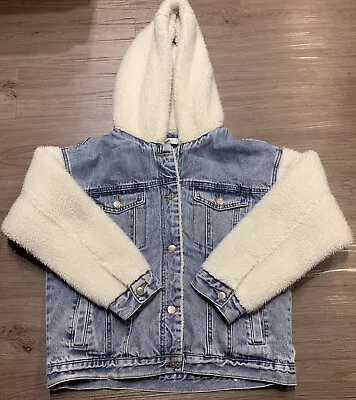 Buy Women’s Forever 21 Denim Jacket With Hoodie And Fur Sleeves Size  Medium • 9.44£
