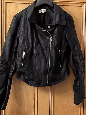 Buy LUCID Size 12 Black Faux Leather Cropped Jacket Zip Fastening • 9.99£