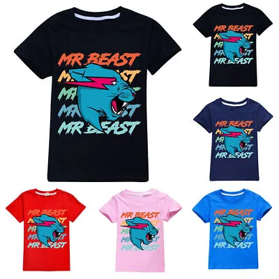 Buy Kid Boys Girls Mr Beast Short Sleeve Cotton T Shirt Youtuber Merch Gamer Tops UK • 10.68£