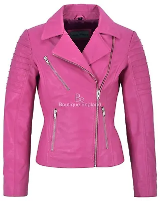 Buy Ladies Fashion Leather Jacket Biker Style 100% Real Leather Jacket  9334 • 110£