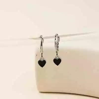 Buy Black Enamel Heart Design Dangle Earrings Elegant Simple Style Alloy Jewelry • 3.99£