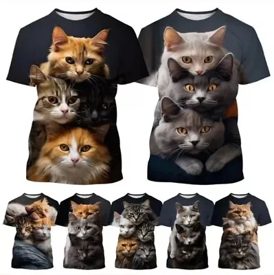 Buy Cute Animal Cat Fun Harajuku 3D Print Women Men Short Sleeve T-shirt Tops Casual • 10.79£