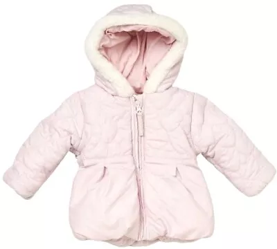 Buy Baby Girls Hearts Jacket Microfibre Hooded Padded Quilted Coat Zip 0-24Mth ~ Abg • 22.99£