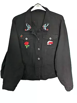 Buy Yours Ladies Black Distressed Denim Jacket Coat Womens Uk Plus Size 30-32 'v27 • 3.20£