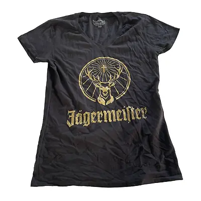 Buy Jagermeister Shirt Women Large Black Short Sleeve Logo Graphic V-Neck Tee Cotton • 13.26£