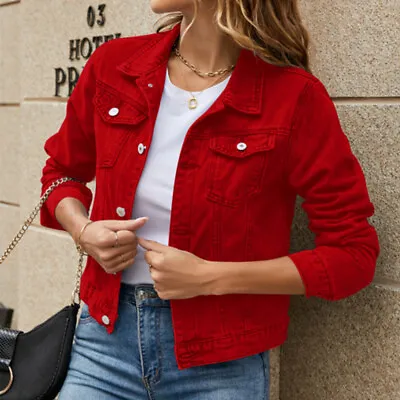 Buy Womens Denim Jacket Ladies Casual Stretch Button Up Casual Classic Jeans Coat UK • 21.58£