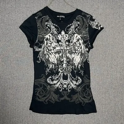 Buy One Clothing Tshirt Women's Large Gray Wings Cross Cyber Goth Style Y2K VTG • 16.77£