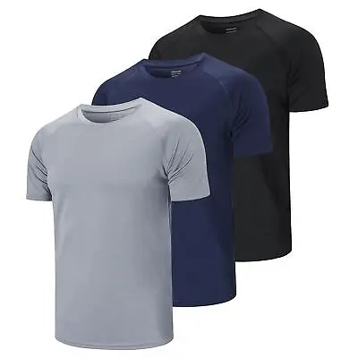 Buy 3 Pack Men Running Shirts, Workout Tops Men Sport Fitness Shirts Gym Top Breath • 14.99£