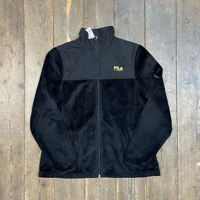 Buy Fila Fleece Teddy Soft Full Zip Y2K Outdoors Jacket, Black, Women Medium • 10£