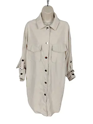 Buy Womens Zara Size Small S Stone Casual Rolled Sleeve Oversize Shacket Coat Jacket • 14.99£