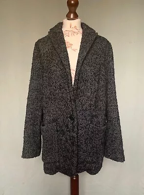 Buy MANGO Women Wool Coat Jacket In Grey Black Chevron With Pockets, UK12 Medium • 16£