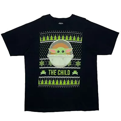 Buy Star Wars Baby Yoda 'The Child' Graphic Black Cotton T-Shirt XL • 10£