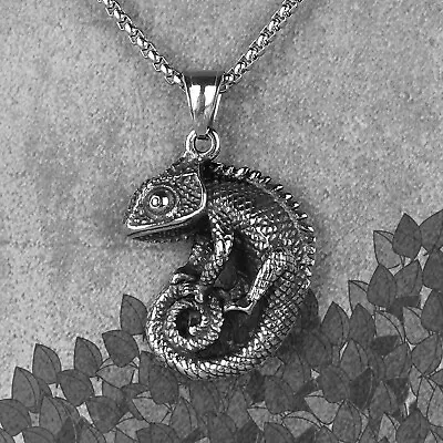 Buy Chameleon Lizard Animal Men's Long Necklace Pendant Chain Hip Hop Unique Jewelry • 10.39£