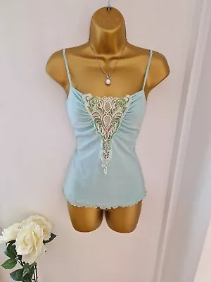Buy 💙 Pretty Vintage Turquoise Jane Norman Cami Size 8/10 💙 • 26.50£