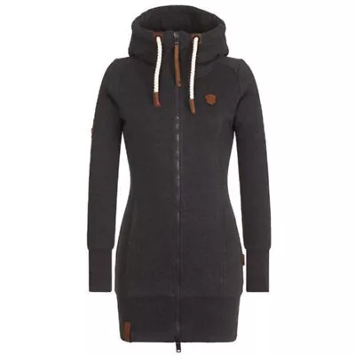 Buy Womens Zip Ladies Up Plain Hooded Hoodie Sweatshirt Jumper Tops Long Jacket Coat • 13.20£