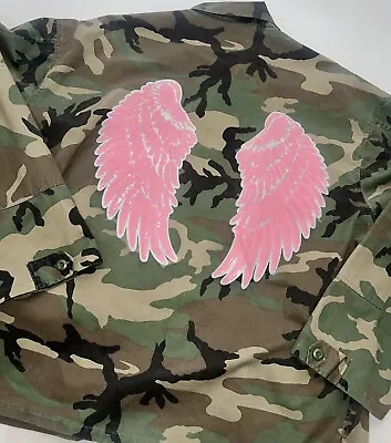 Buy Vintage Army Jacket Pacific Air Forces Camouflage Khaki Green Pink Sequin Wings • 78£